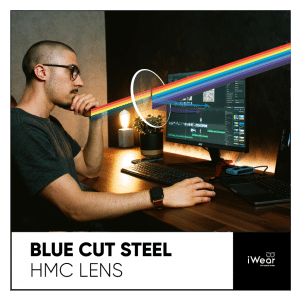ร้านแว่นตา iWear Blue Cut steel hmc lens เลนส์บลูคัท